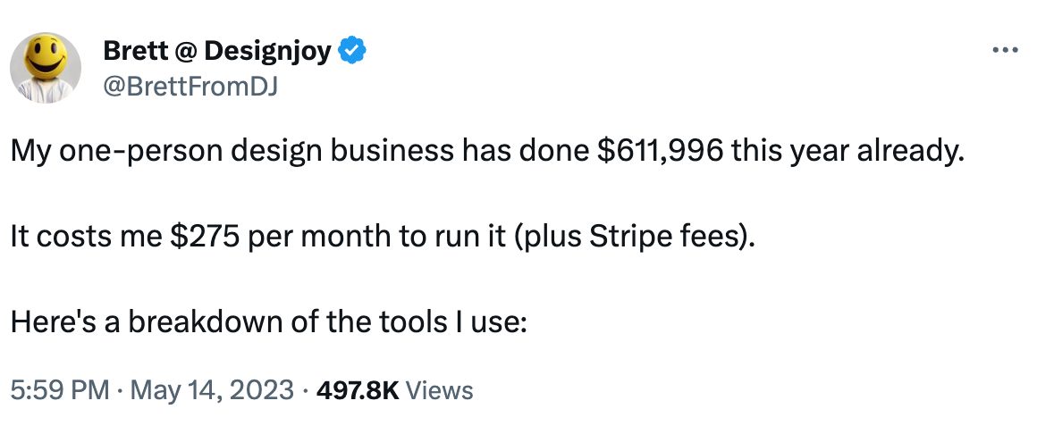 Tweet from Brett talking about his business costs