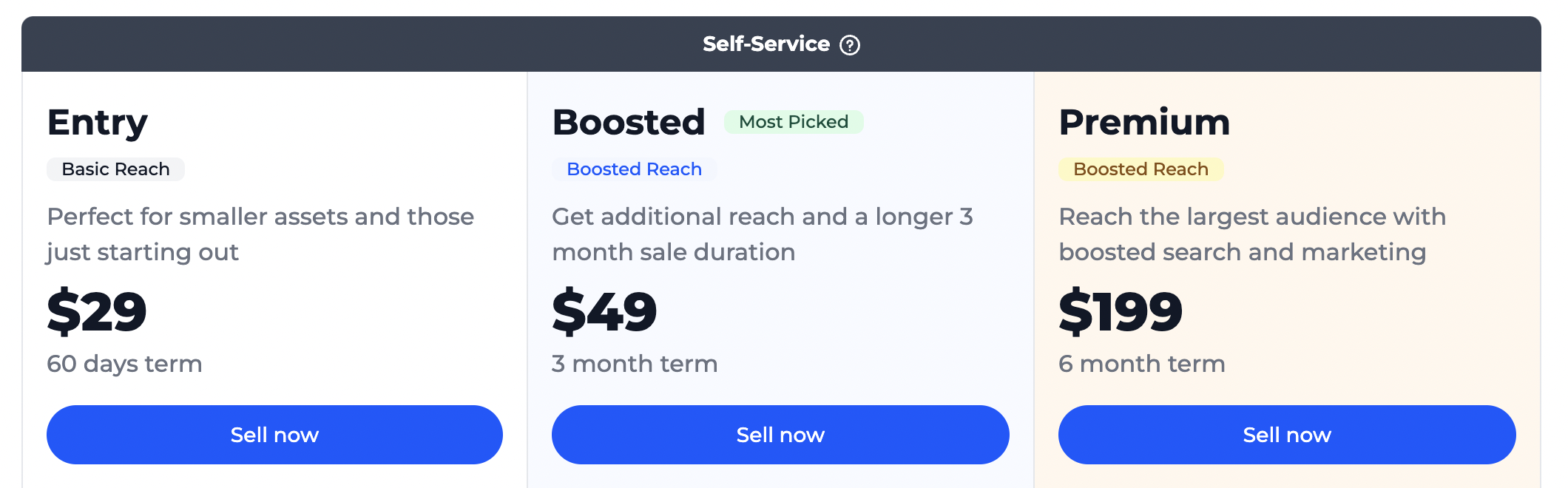 Pricing page on Flippa