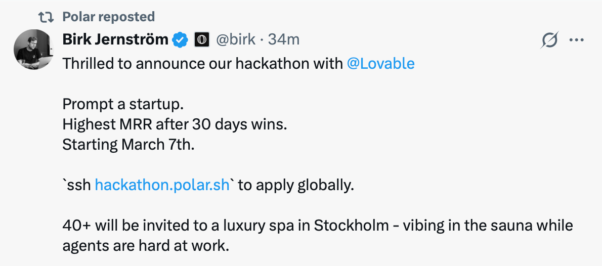 Polar announcing Hackathon with Lovable